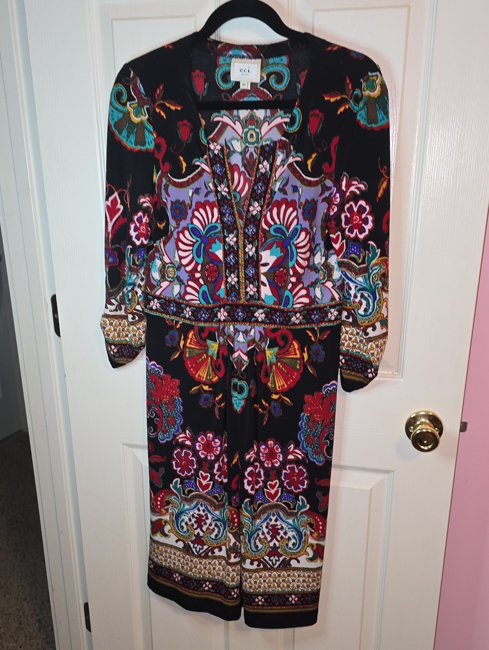 ECI Black Paisley-Print Multicolor Midi Dress